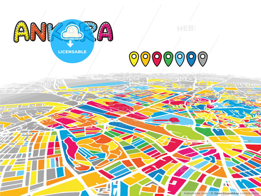 Ankara, Turkey, downtown map in perspective