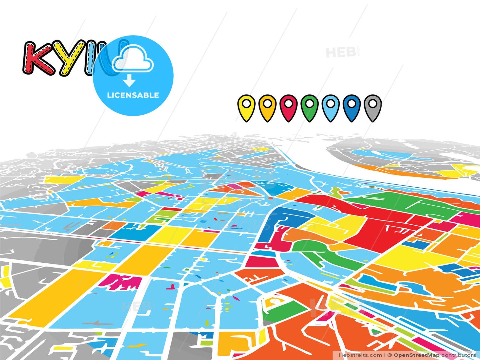 Kyiv, Ukraine, downtown map in perspective