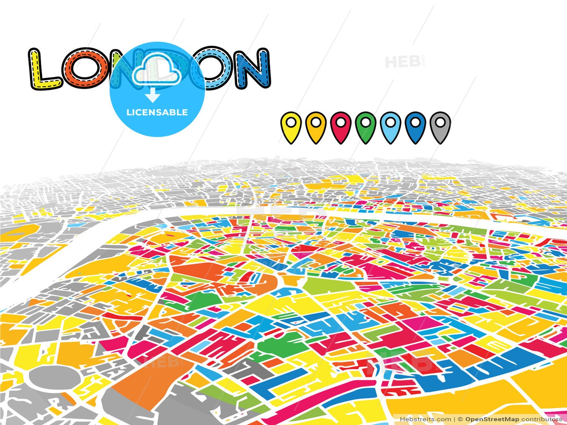 London, United Kingdom, downtown map in perspective