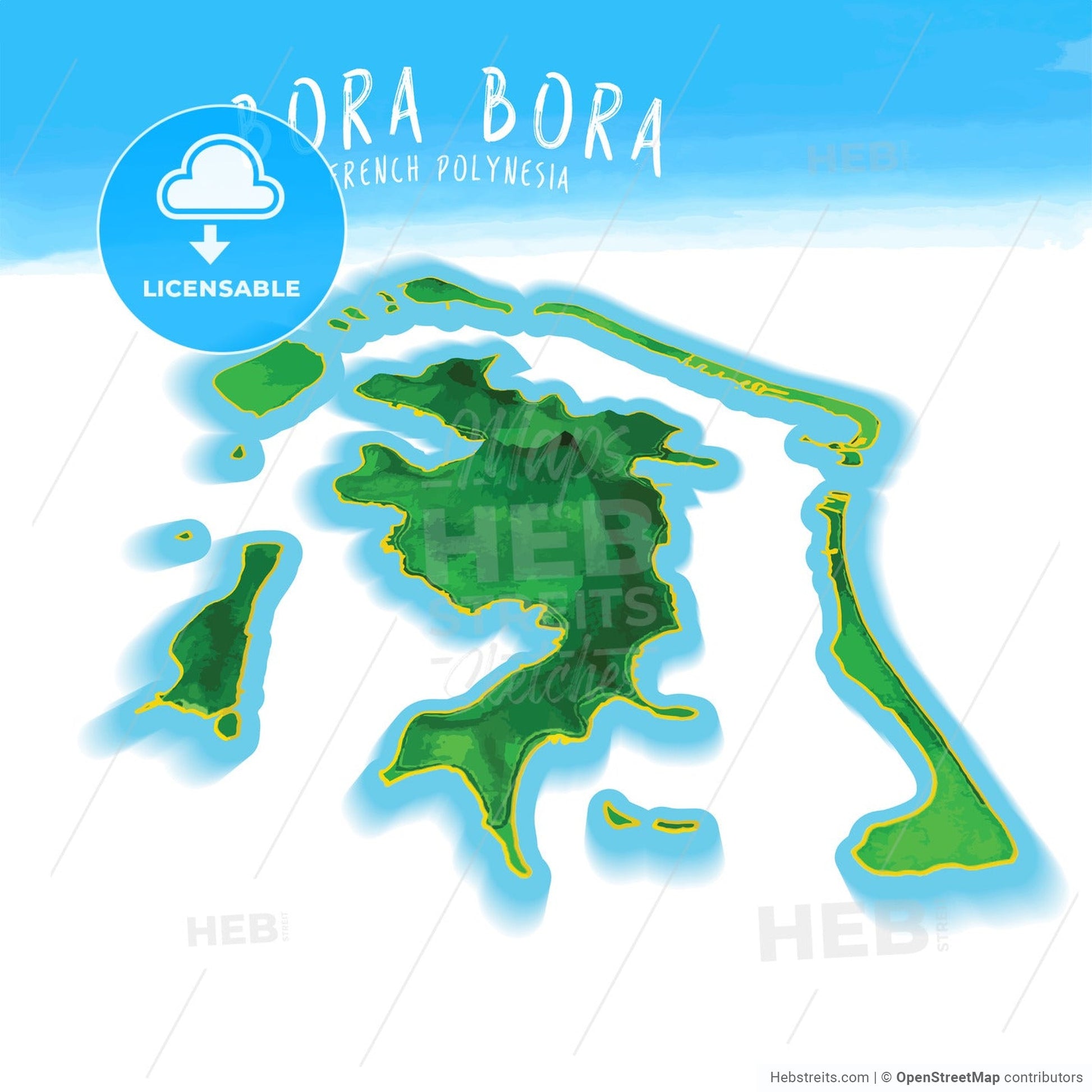 3D Island Map of Bora Bora