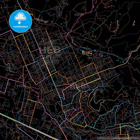 Kamëz, Albania, colorful city map on black background