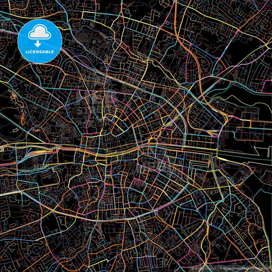 Dublin, County Dublin, Ireland, colorful city map on black background
