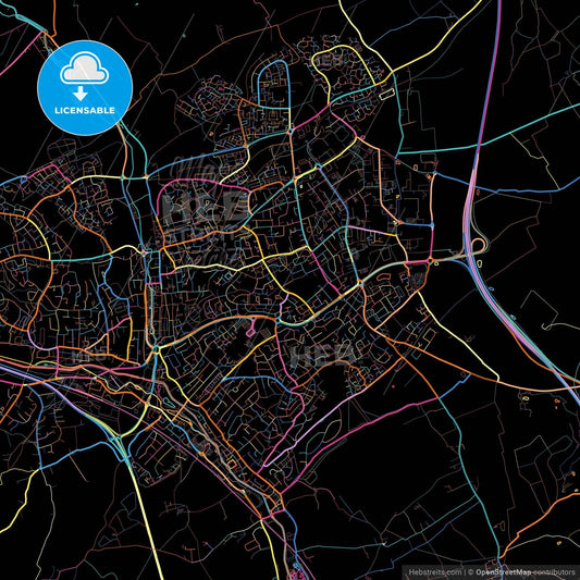 Hemel Hempstead, East of England, England, colorful city map on black background