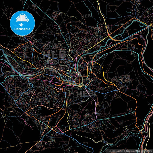 Bath, South West England, England, colorful city map on black background