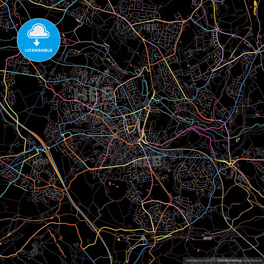 Barnsley, Yorkshire and the Humber, England, colorful city map on black background