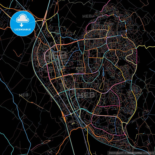 Stevenage, East of England, England, colorful city map on black background