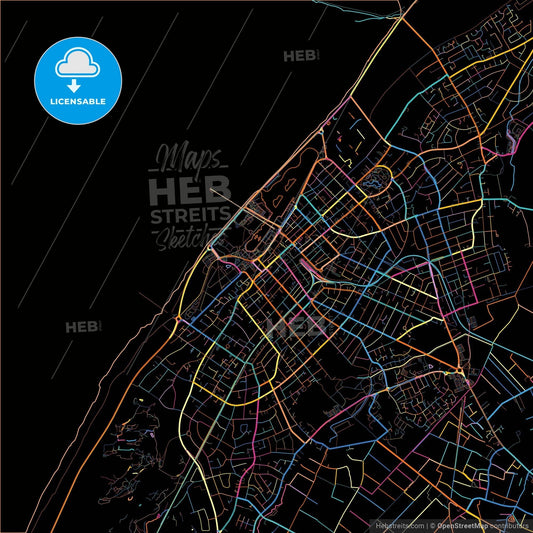 Southport, North West England, England, colorful city map on black background