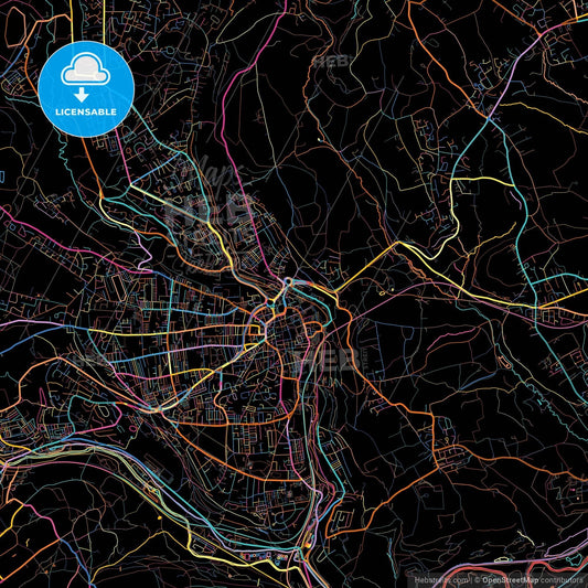 Halifax, Yorkshire and the Humber, England, colorful city map on black background