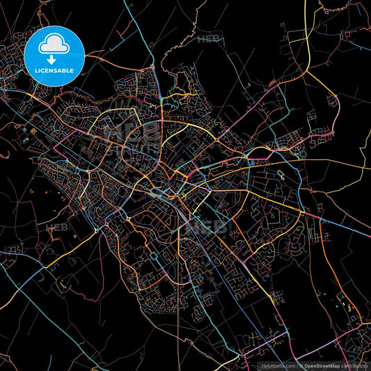 Aylesbury, South East England, England, colorful city map on black background