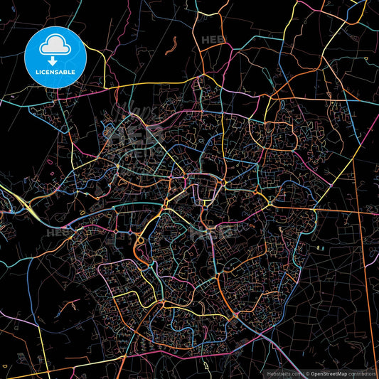Bracknell, South East England, England, colorful city map on black background