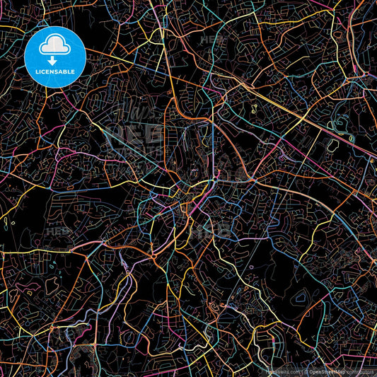 Dudley, West Midlands, England, colorful city map on black background