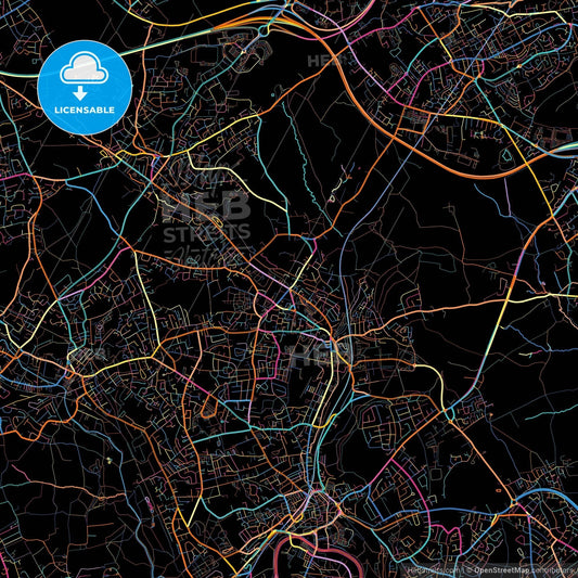 Batley, Yorkshire and the Humber, England, colorful city map on black background