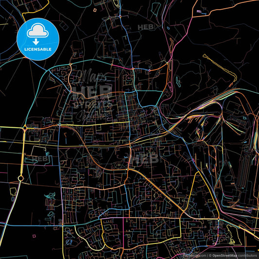 Scunthorpe, Yorkshire and the Humber, England, colorful city map on black background