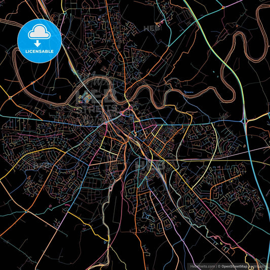 Carlisle, North West England, England, colorful city map on black background
