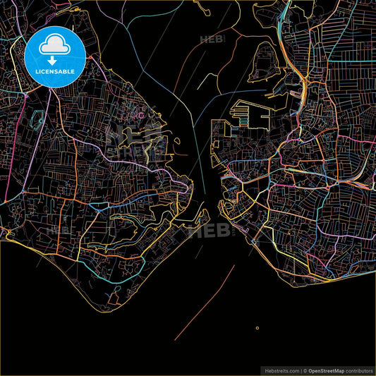 Gosport, South East England, England, colorful city map on black background