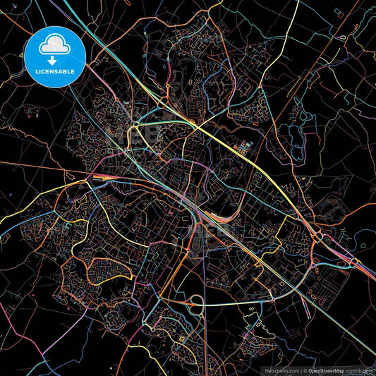 Ashford, South East England, England, colorful city map on black background