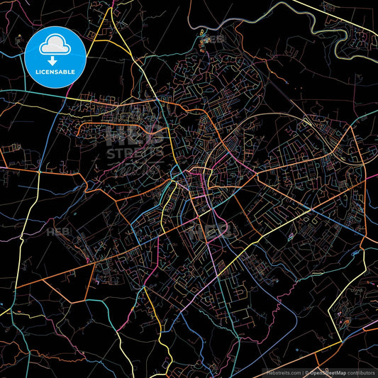 Harrogate, Yorkshire and the Humber, England, colorful city map on black background