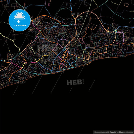 Bognor Regis, South East England, England, colorful city map on black background