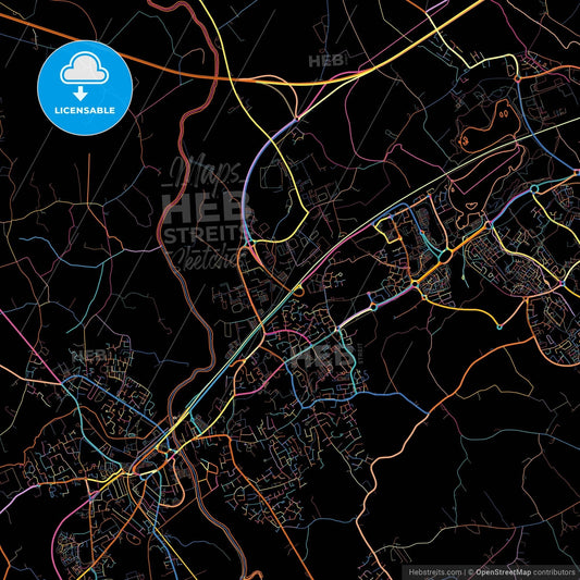 Craigavon, Craigavon, Northern Ireland, colorful city map on black background