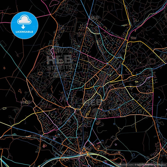 Cannock, West Midlands, England, colorful city map on black background
