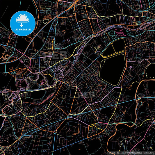 Walton-on-Thames, South East England, England, colorful city map on black background