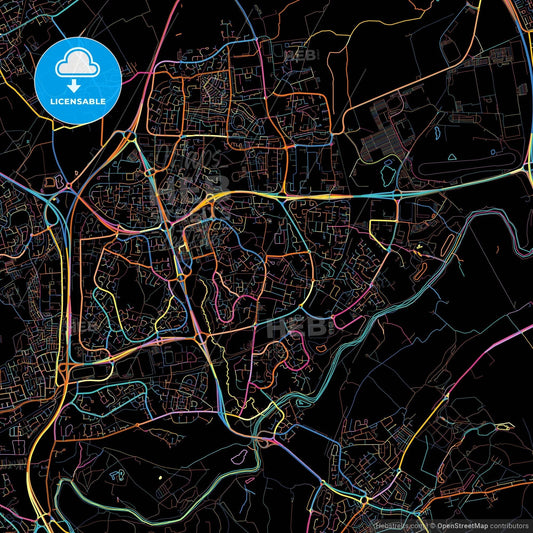 Washington, North East England, England, colorful city map on black background