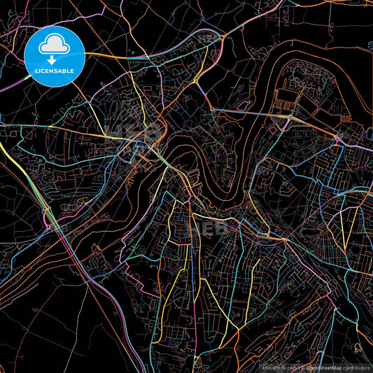 Rochester, South East England, England, colorful city map on black background
