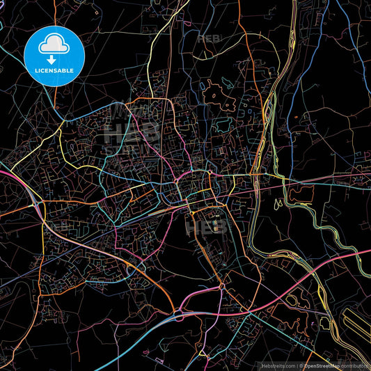 Maidenhead, South East England, England, colorful city map on black background