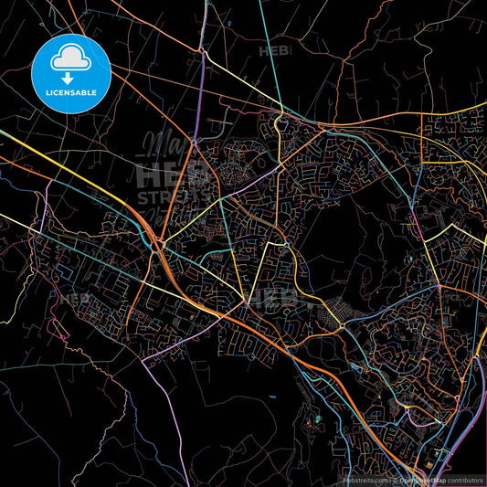 Newtownabbey, Newtownabbey, Northern Ireland, colorful city map on black background