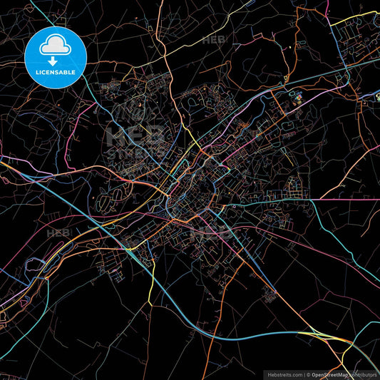 Canterbury, South East England, England, colorful city map on black background