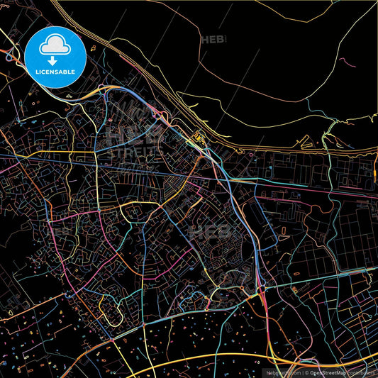Ellesmere Port, North West England, England, colorful city map on black background