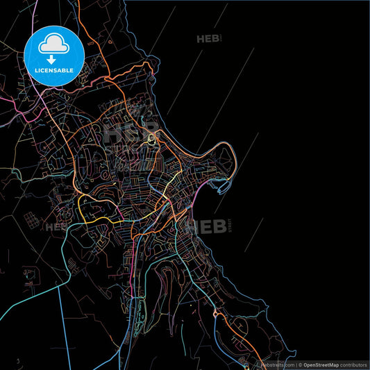 Scarborough, Yorkshire and the Humber, England, colorful city map on black background