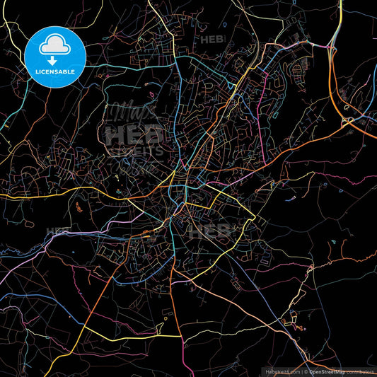 Royal Tunbridge Wells, South East England, England, colorful city map on black background