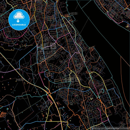 Bebington, North West England, England, colorful city map on black background