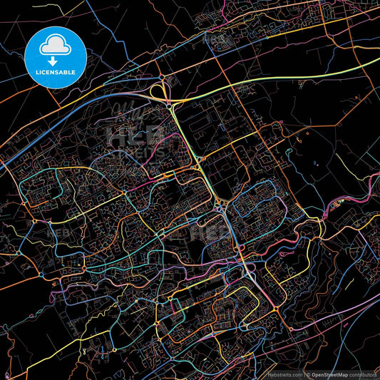 Livingston, West Lothian, Scotland, colorful city map on black background