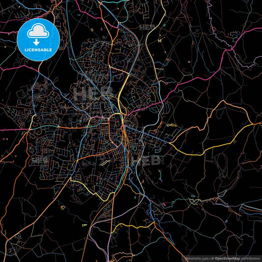 Macclesfield, North West England, England, colorful city map on black background