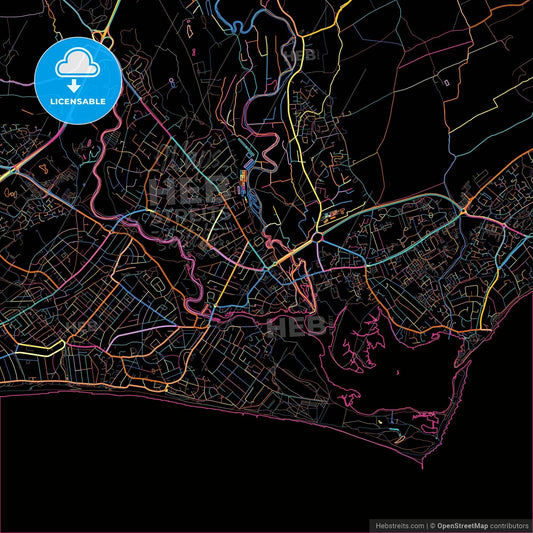Christchurch, North West England, England, colorful city map on black background