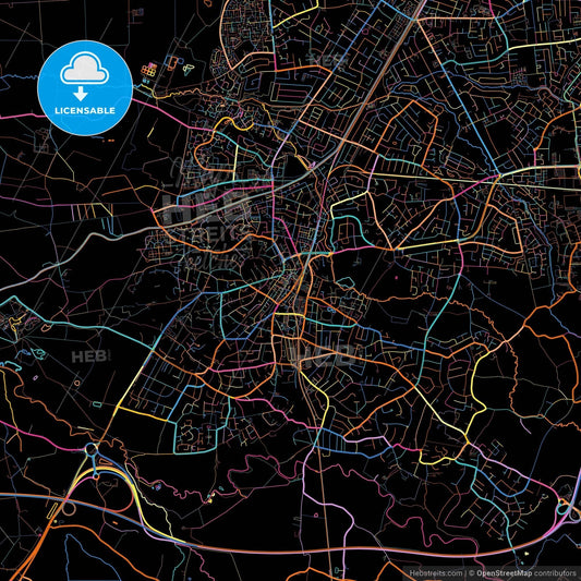 Altrincham, North West England, England, colorful city map on black background
