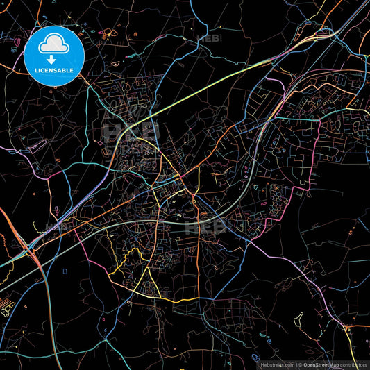 Brentwood, East of England, England, colorful city map on black background