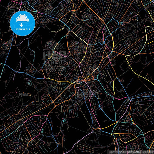 Epsom and Ewell, South East England, England, colorful city map on black background