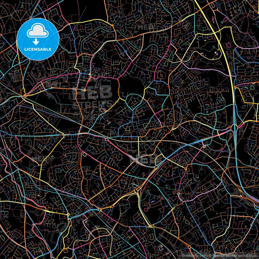 Willenhall, West Midlands, England, colorful city map on black background