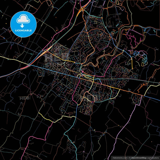 Sittingbourne, South East England, England, colorful city map on black background