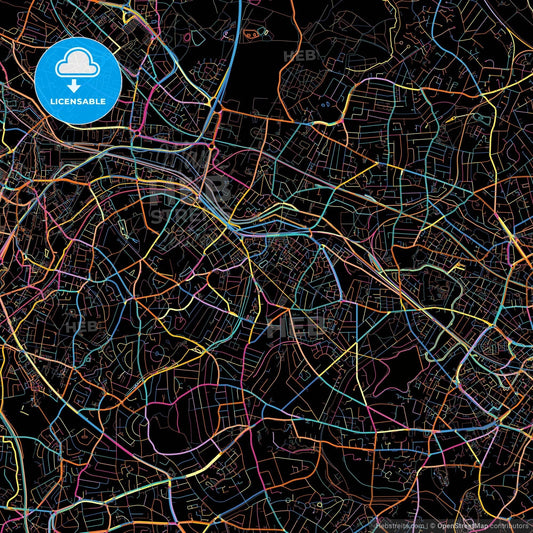 Smethwick, North West England, England, colorful city map on black background