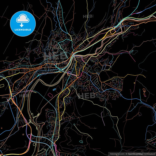 Neath, Neath Port Talbot, Wales, colorful city map on black background