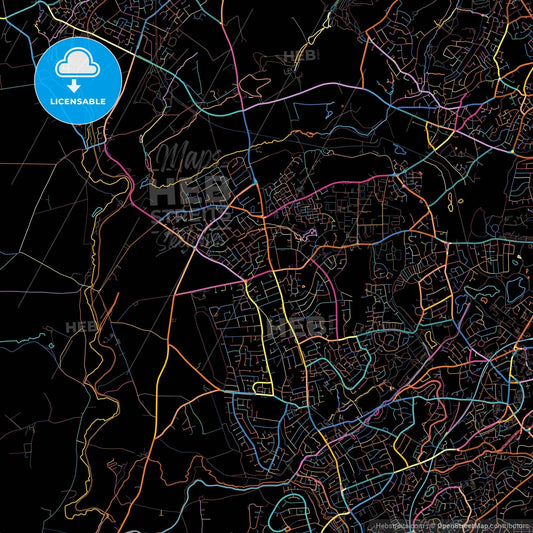 Kingswinford, West Midlands, England, colorful city map on black background