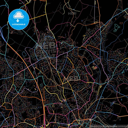 Bloxwich, West Midlands, England, colorful city map on black background