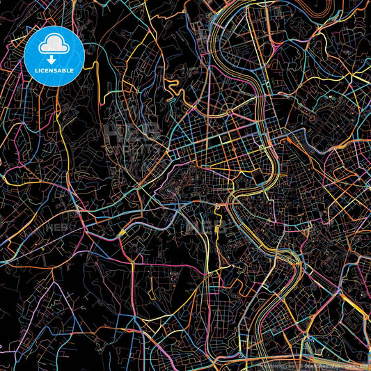 Vatican City, Vatican, colorful city map on black background