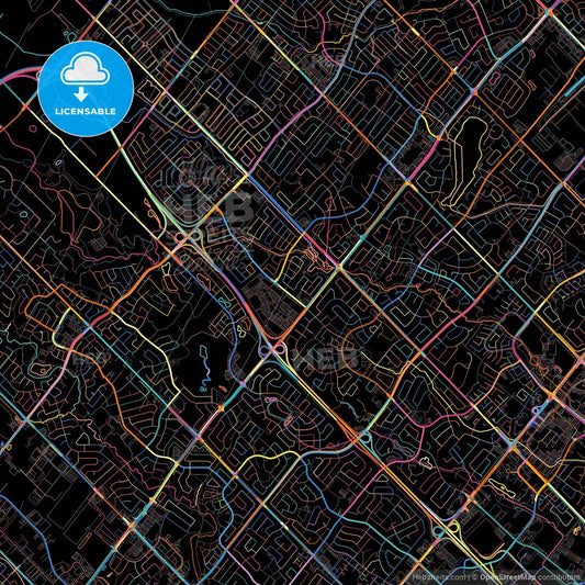 Brampton, Ontario, Canada, colorful city map on black background