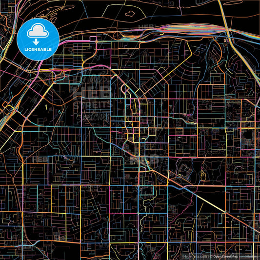 Surrey, British Columbia, Canada, colorful city map on black background