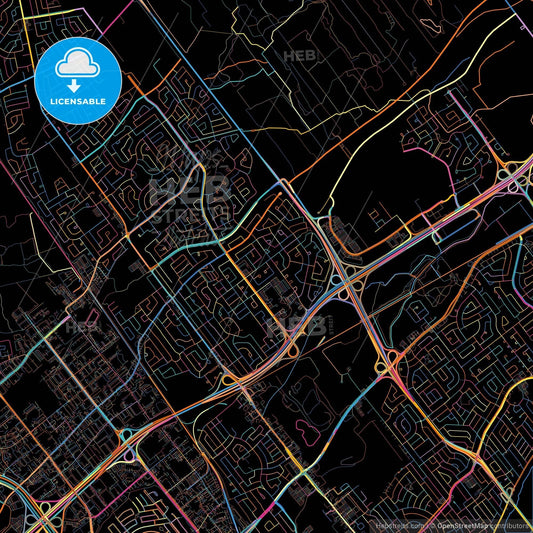 Laval, Quebec, Canada, colorful city map on black background
